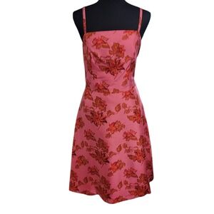 Hennes Silk Floral Midi Dress Vintage Y2K Pink 10 Sleeveless A-Line Square Neck